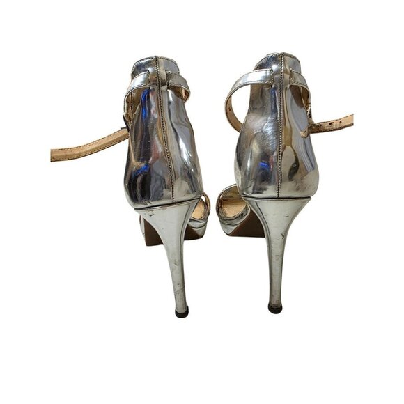 Silver Stiletto Heels Open Toe Ankle Strap Sandals Womens Size 7.5 - Picture 10 of 14